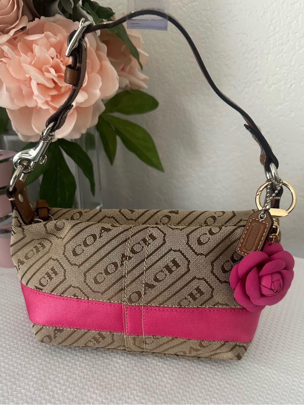 RARE Coach Signature Brown and Pink Women's Mini Bag